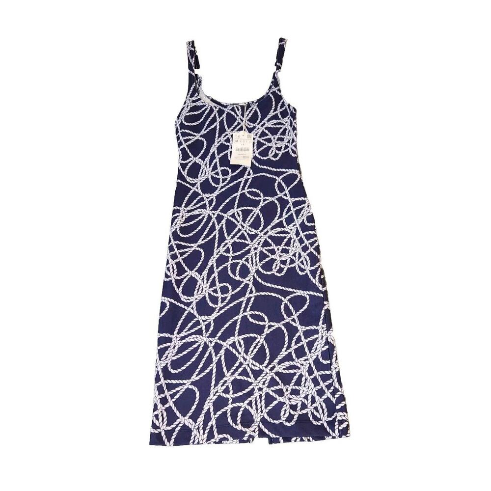 Zara Trafaluc Dress Nautical Design Sailing Cruise Navy Blue White Rope Sz M NWT